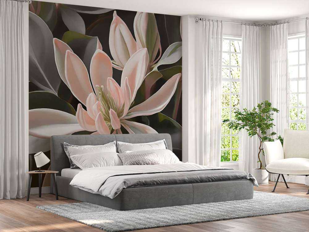 Fleurs de magnolia délicates sur fond sombre