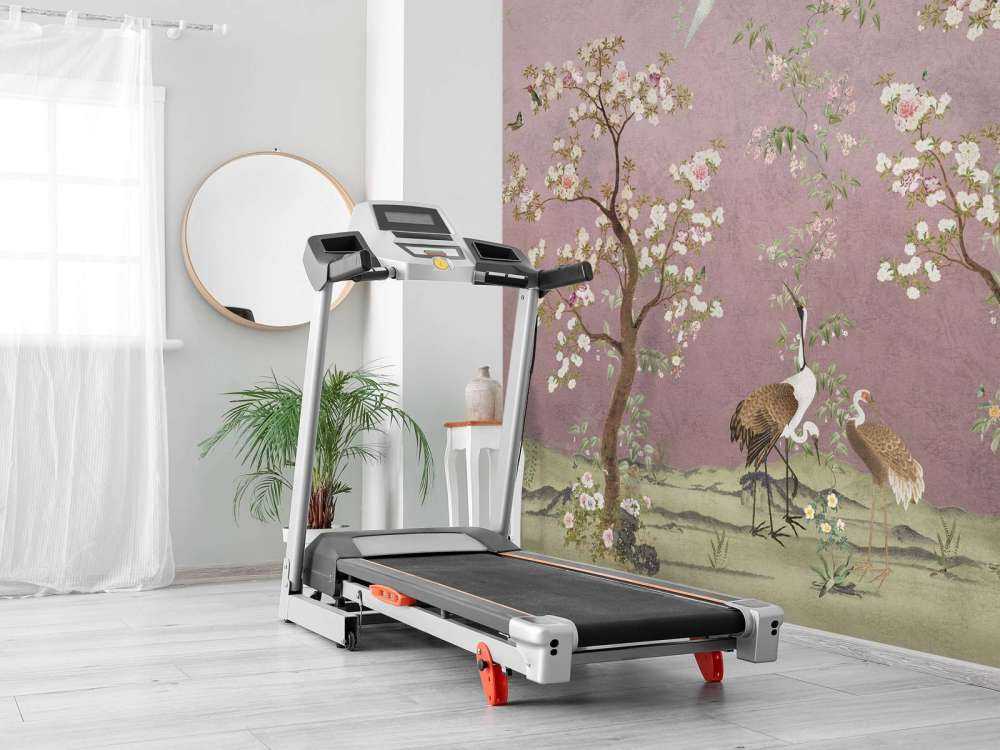 Grues sous un ciel rose en fleurs