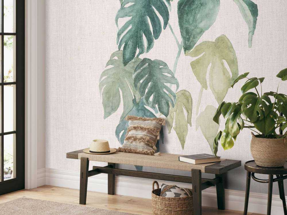 Feuilles d'aquarelle dans des tons tropicaux