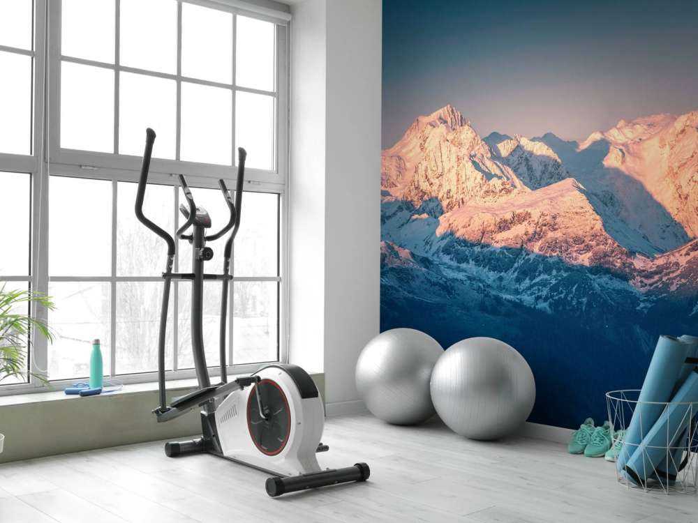 Lumière du matin sur les sommets enneigés.