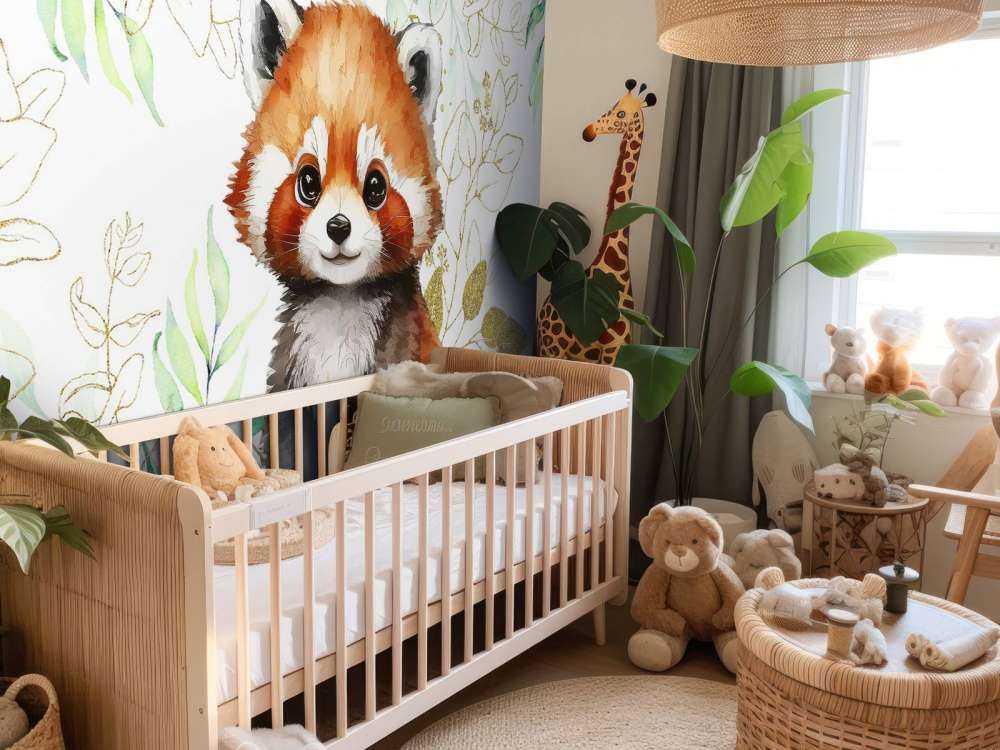 Panda rouge mignon et feuilles