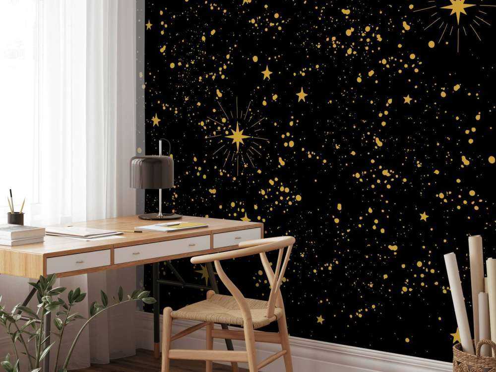 Pluie d'étoiles dorées sur fond noir