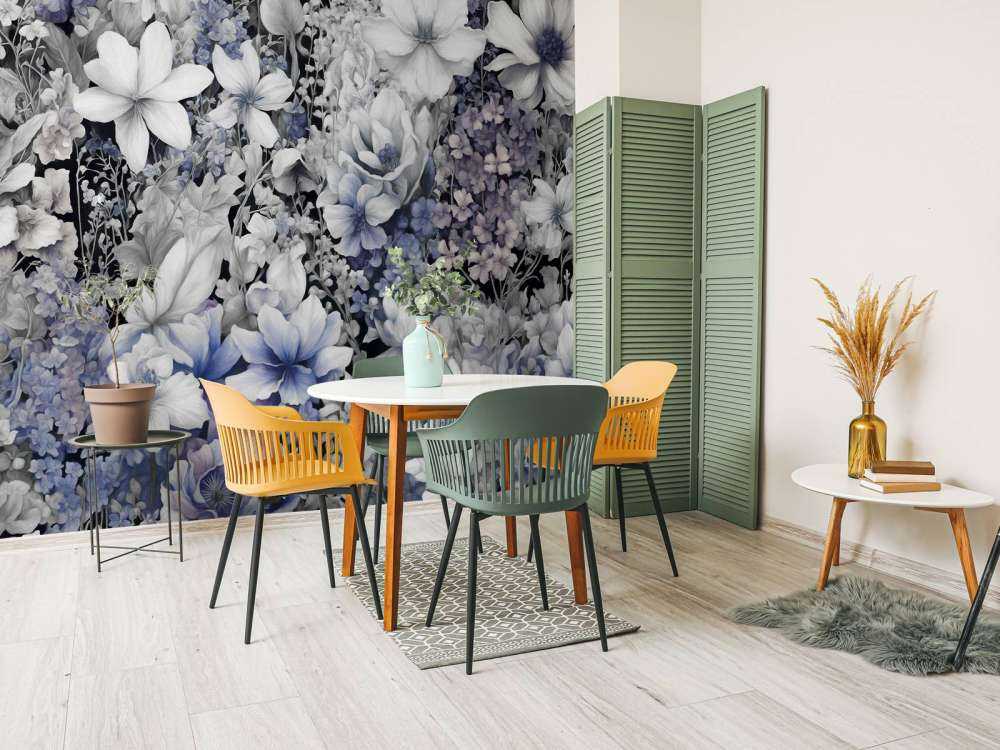 Festival des fleurs sans couture - bleu foncé