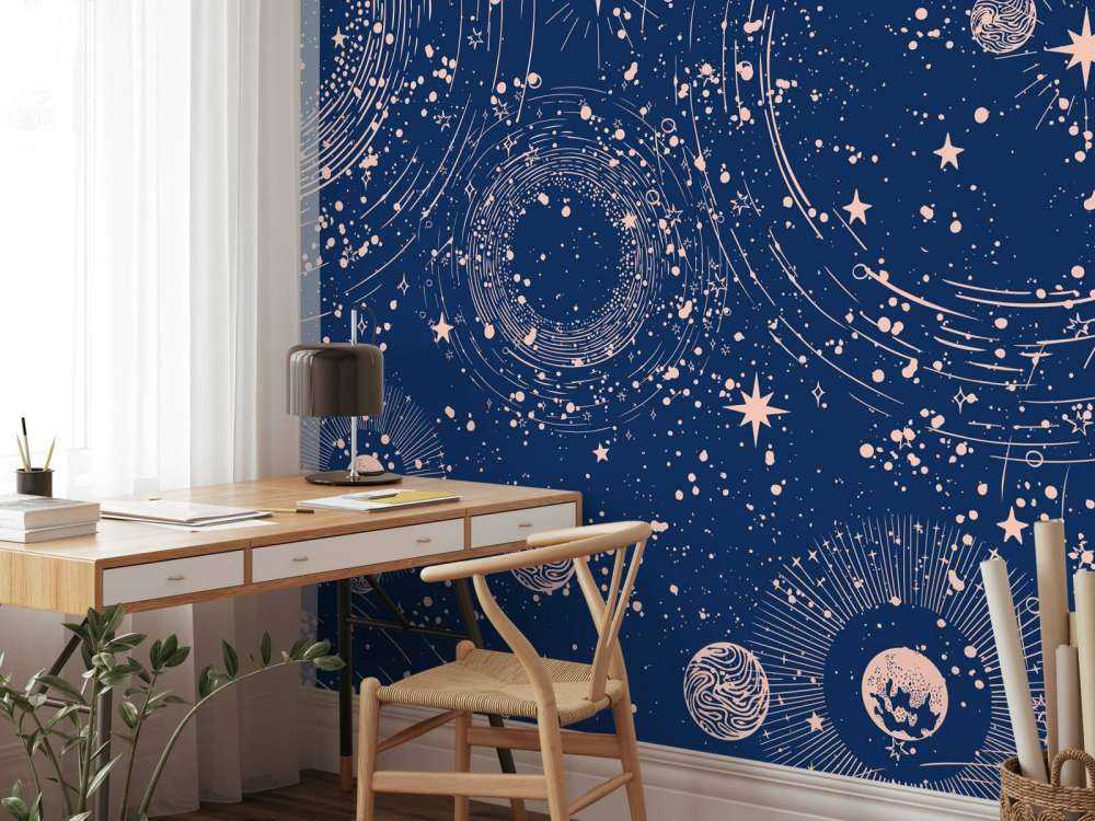 Pluie de planètes en bleu nuit