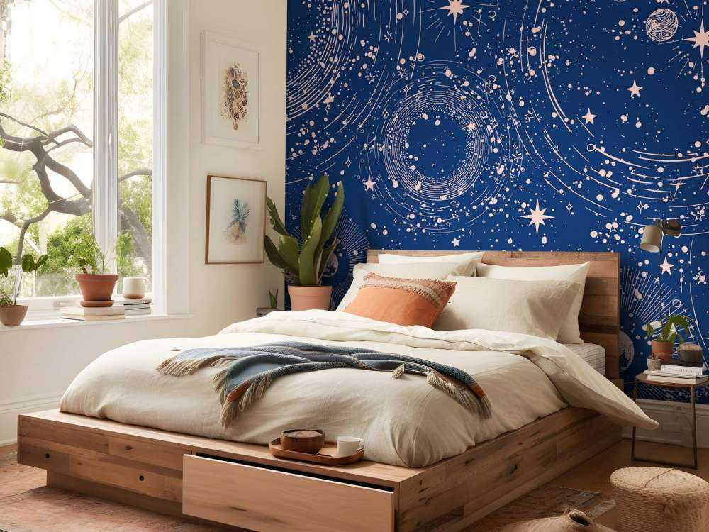 Pluie de planètes en bleu nuit