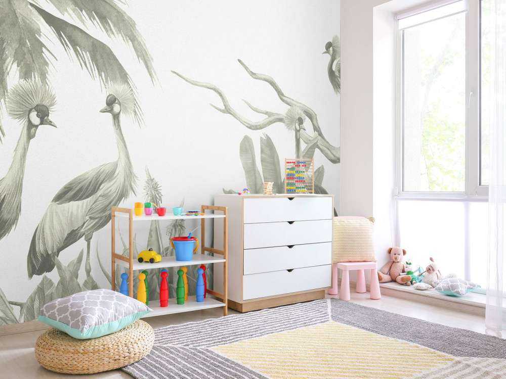 Jungle avec grues en vert d'eau