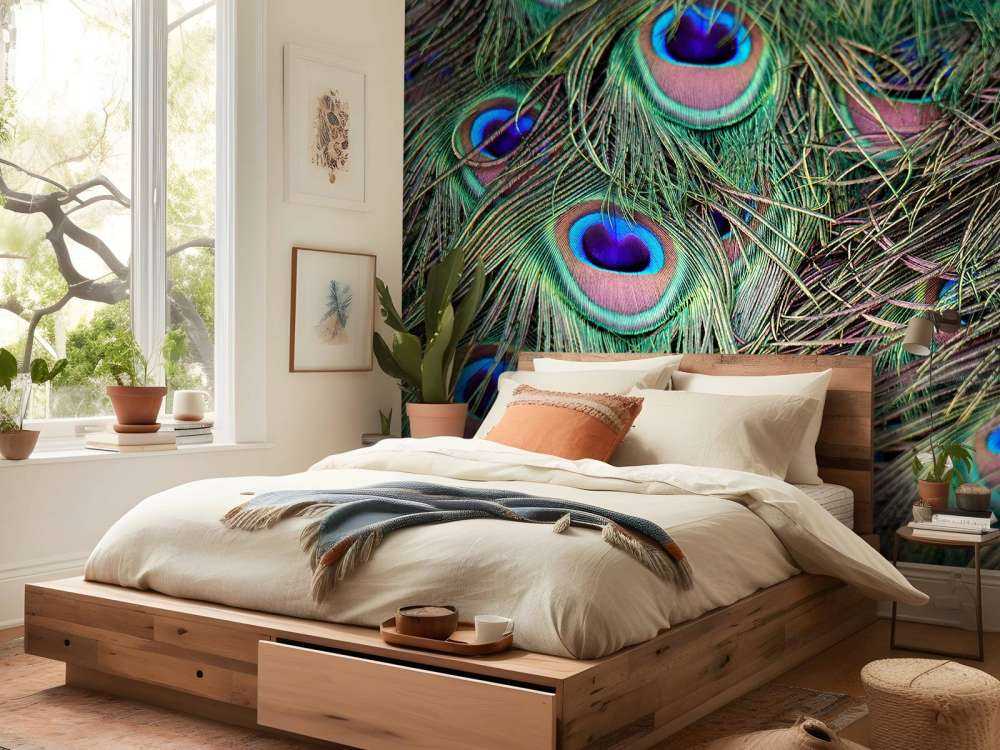 Gros plan sur des plumes paon