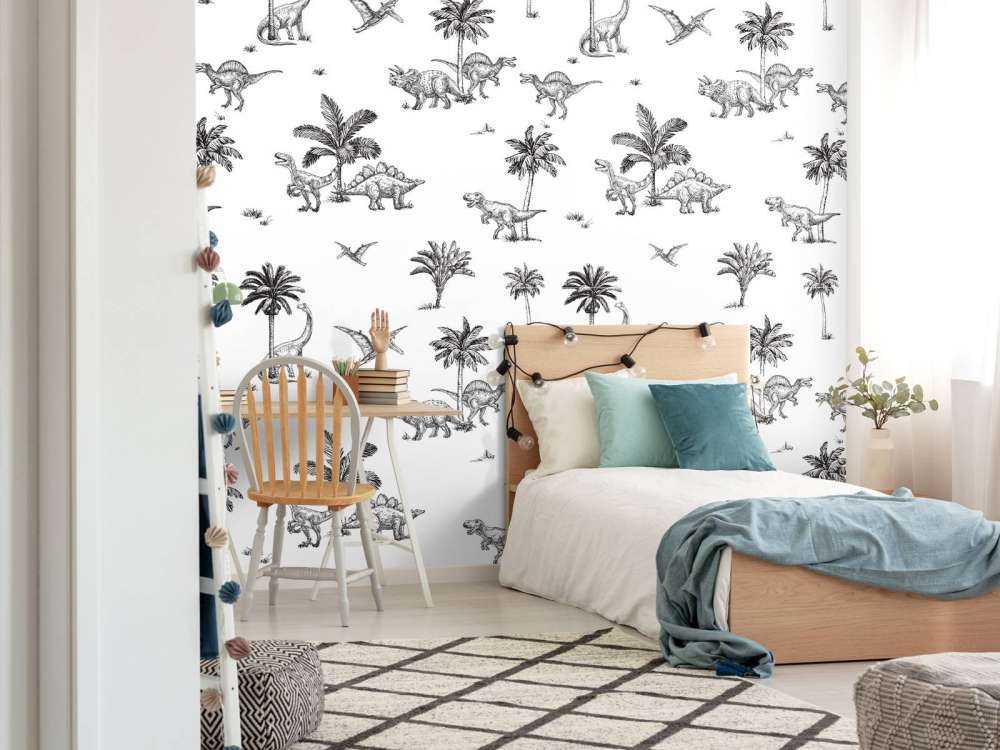 Motif de dinosaures en noir et blanc