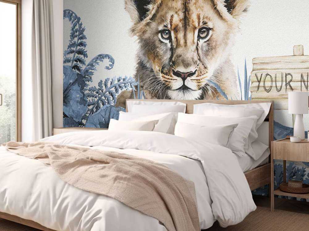 Bébé lion dans la jungle bleu