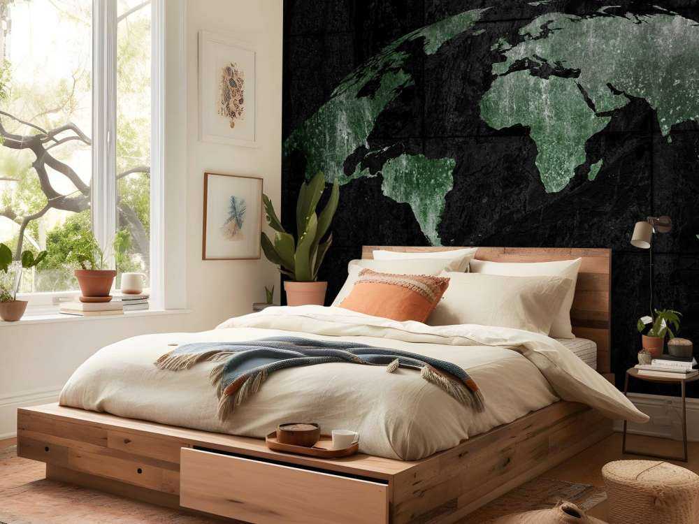 Carte du monde verte sur du béton