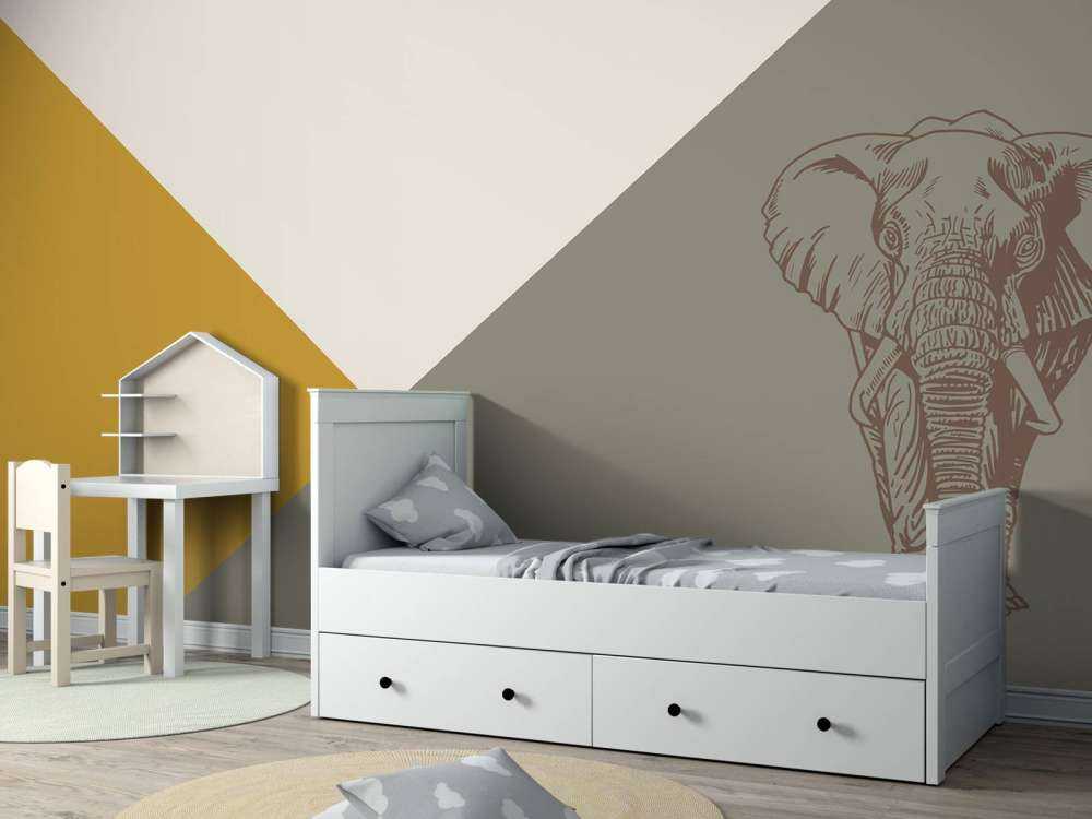 Triangles en jaune ocre et vert avec éléphant