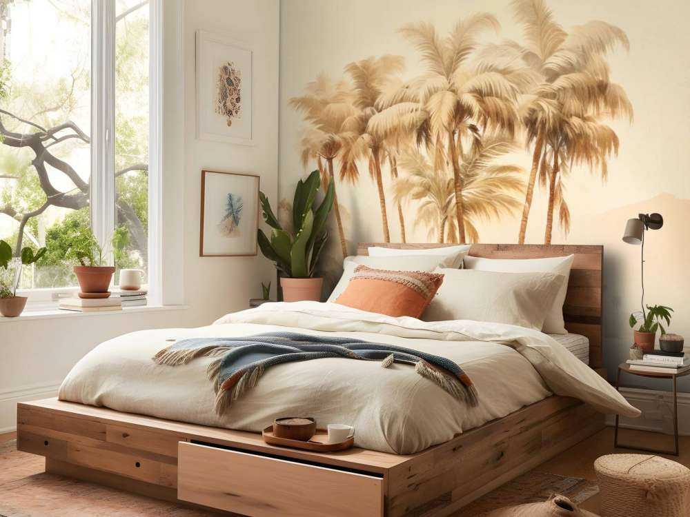 Golden desert palm tree oasis watercolor