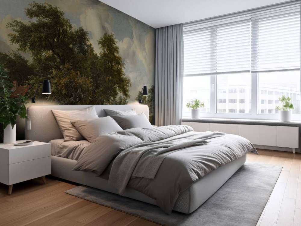 Paysage forestier avec fermes