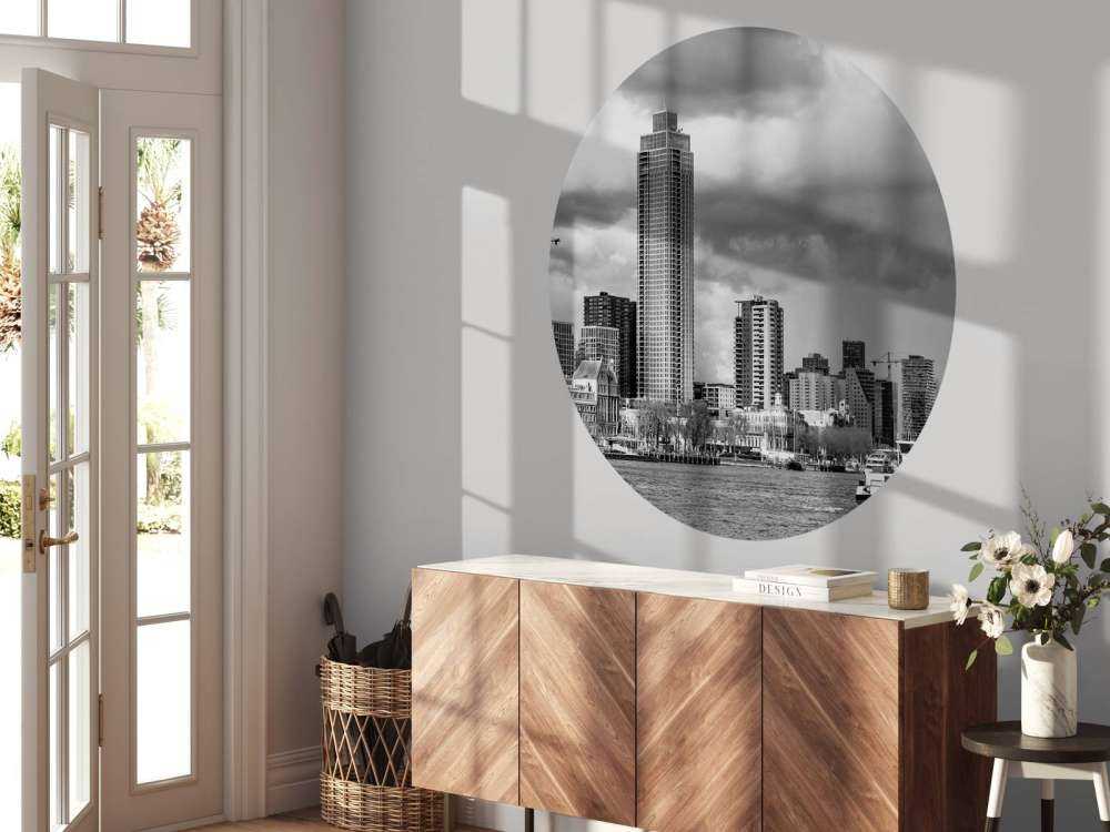 Skyline Rotterdam (Westerkade) depuis Katendrecht (noir et blanc) 