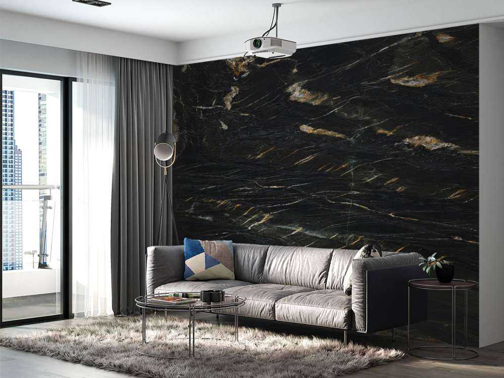 Marbre noir avec structure en or
