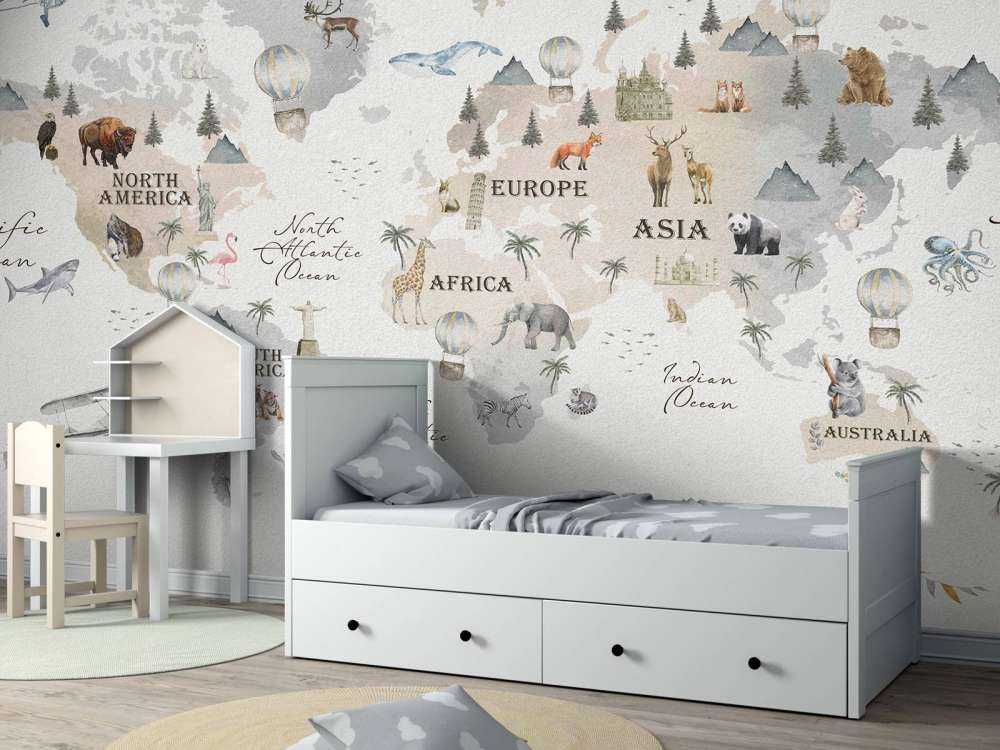 Carte du monde avec différents animaux