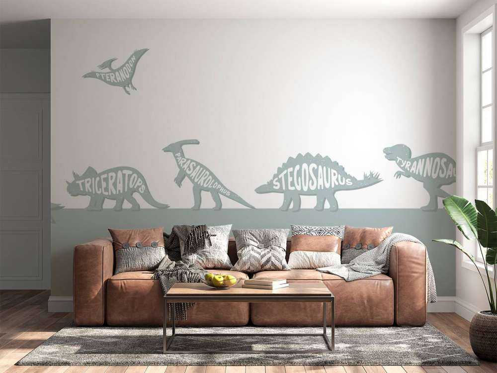 Dinosaures avec texte en bleu