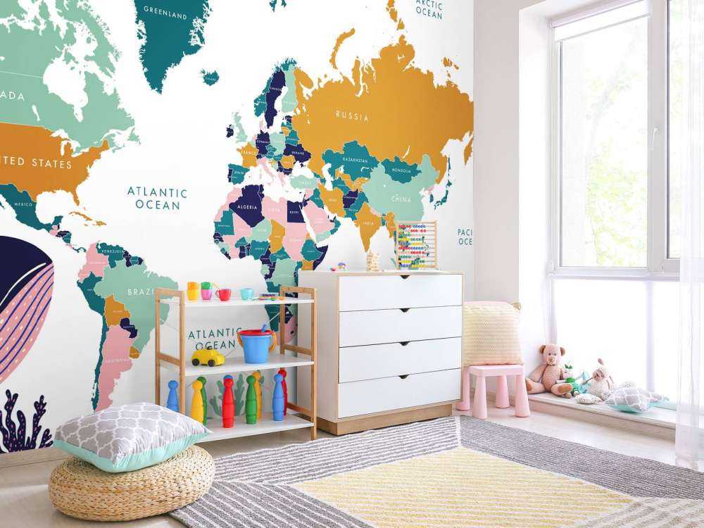 Carte du monde avec animaux de l'océan