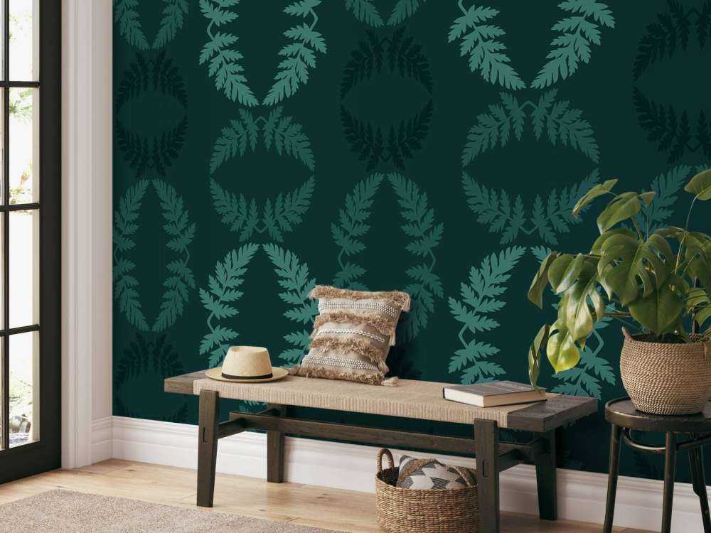 Motif bleu canard avec branche de ciguë