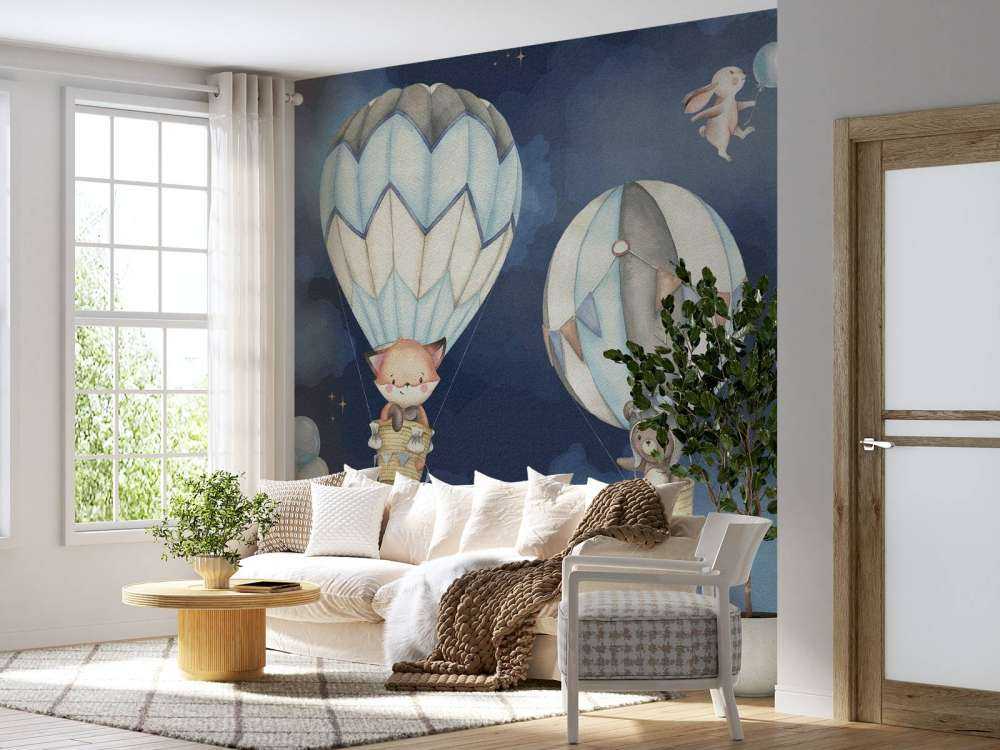 Voyage en mongolfière bleu