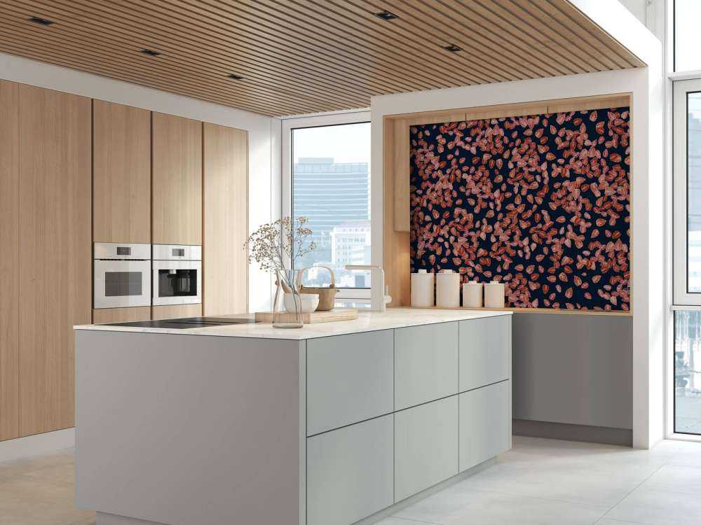 Petites feuilles rouille sur bleu nuit