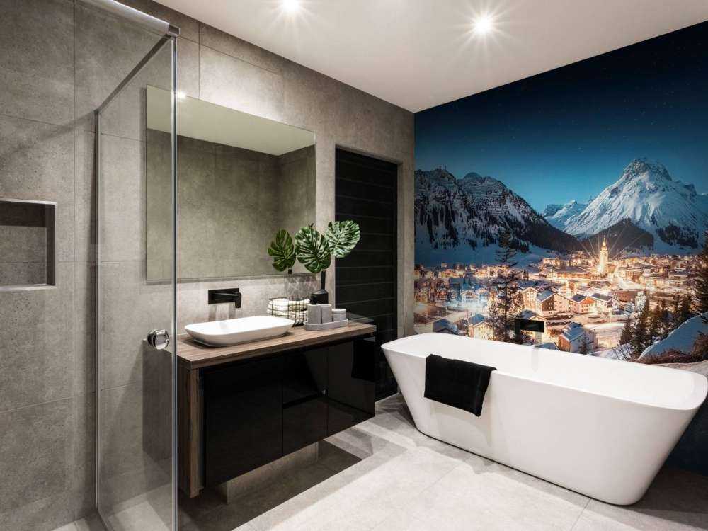 Village alpin scintillant sous un ciel étoilé