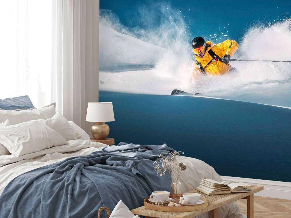 Descente dans une poudreuse profonde