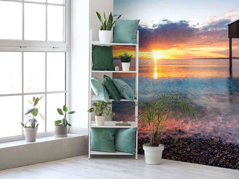 Coucher de soleil au calme maison de quai