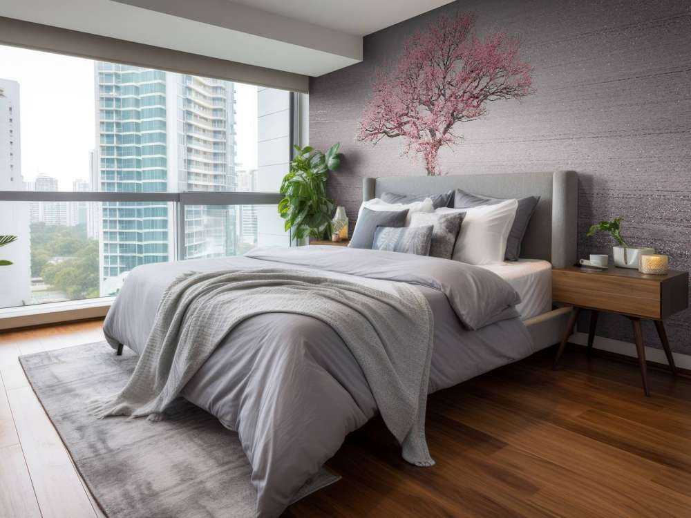 Arbre au feuillage rose