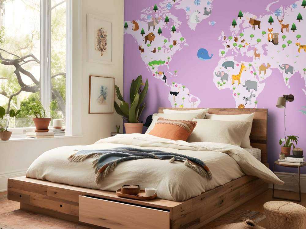 Carte du monde pour les enfants sur fond rose