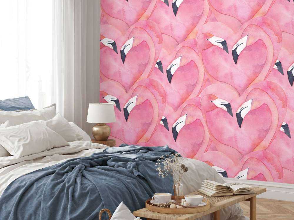Flamants roses en aquarelle
