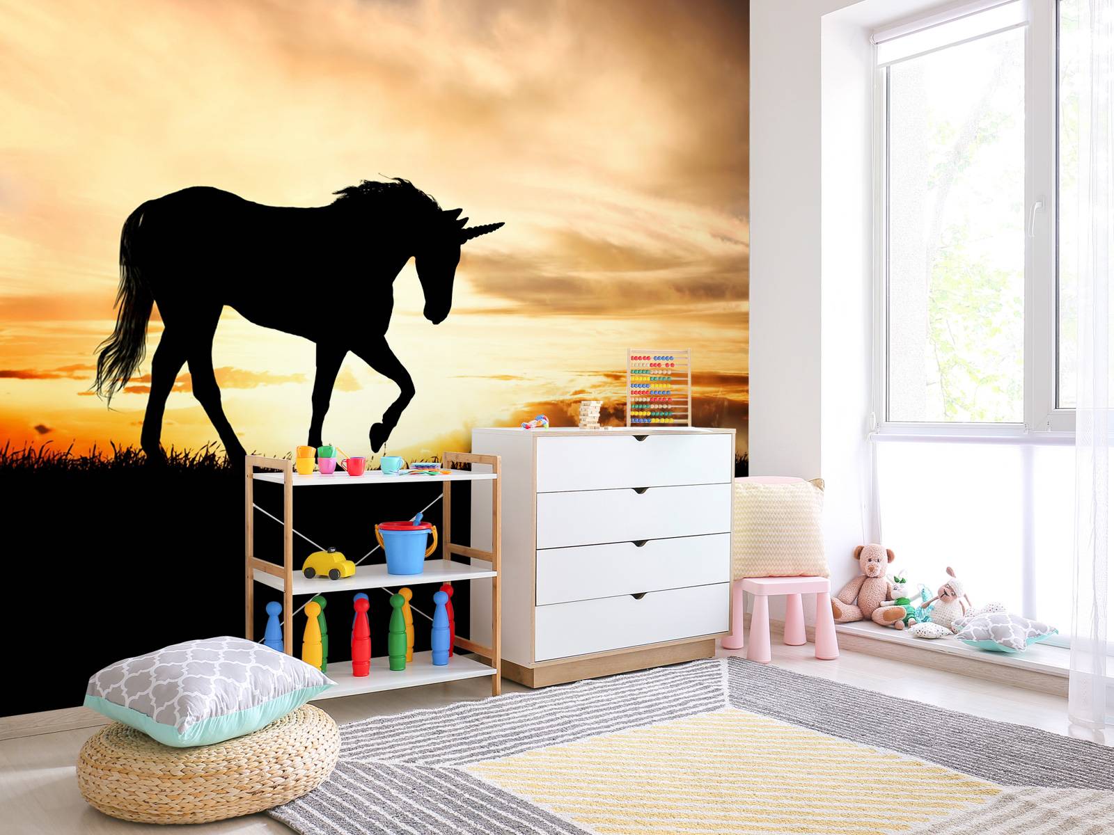 Silhouette de licorne au coucher du soleil