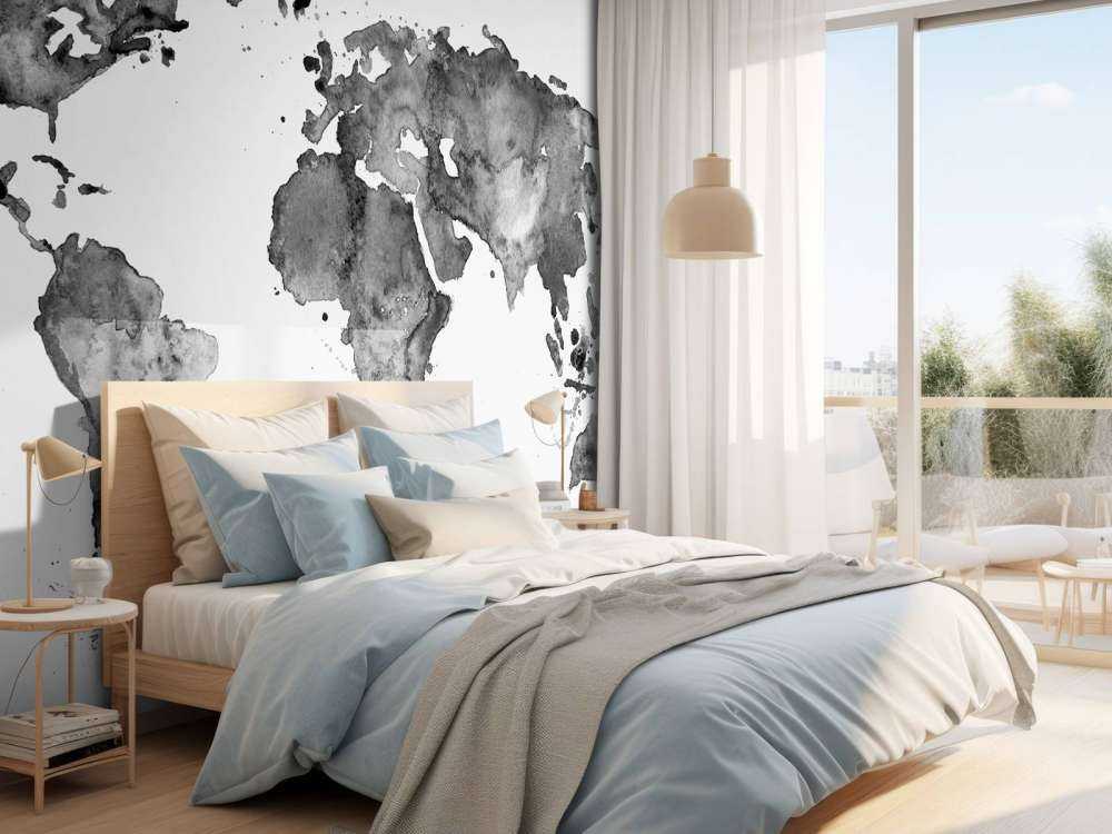 Carte du monde en noir de l'aquarelle