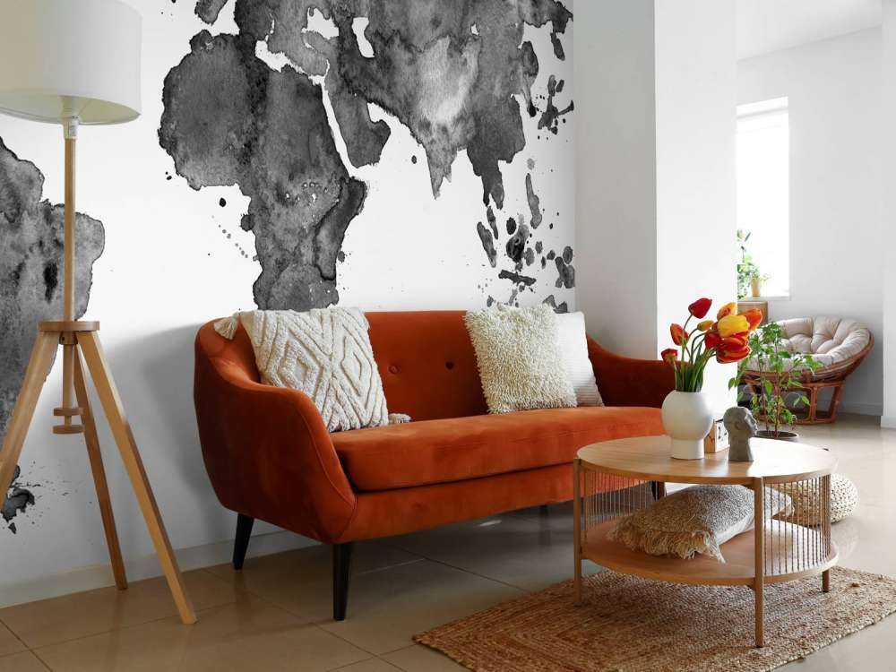 Carte du monde en noir de l'aquarelle