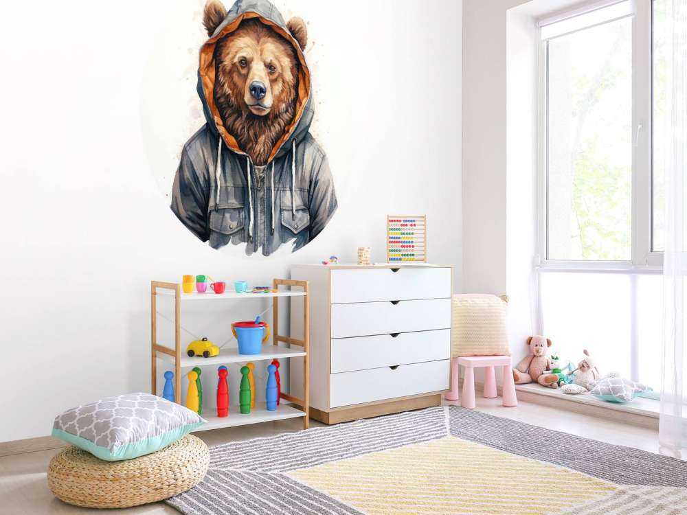 Ours Grizzly en Aquarelle avec un Sweat à Capuche