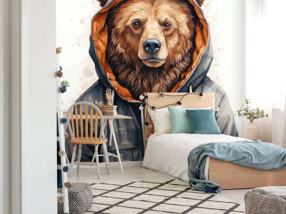 Ours Grizzly en Aquarelle avec un Sweat à Capuche