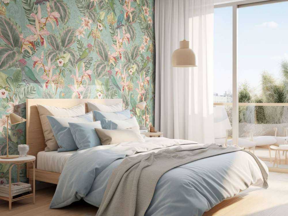 Oiseaux et perroquets de la jungle tropicale - vert menthe