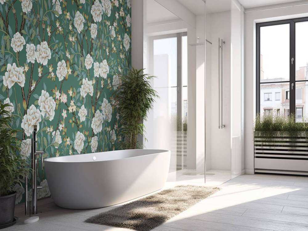 Pivoines sur fond vert