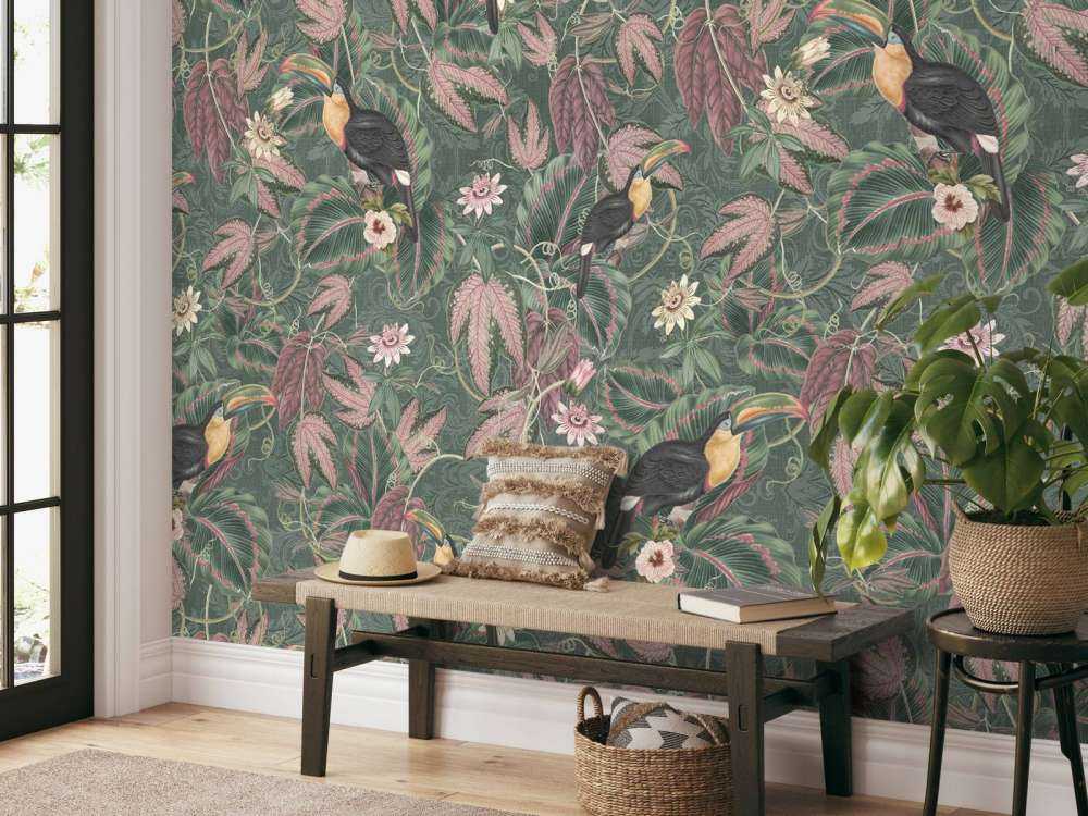 Oiseaux & toucans de la jungle tropicale - vert foncé