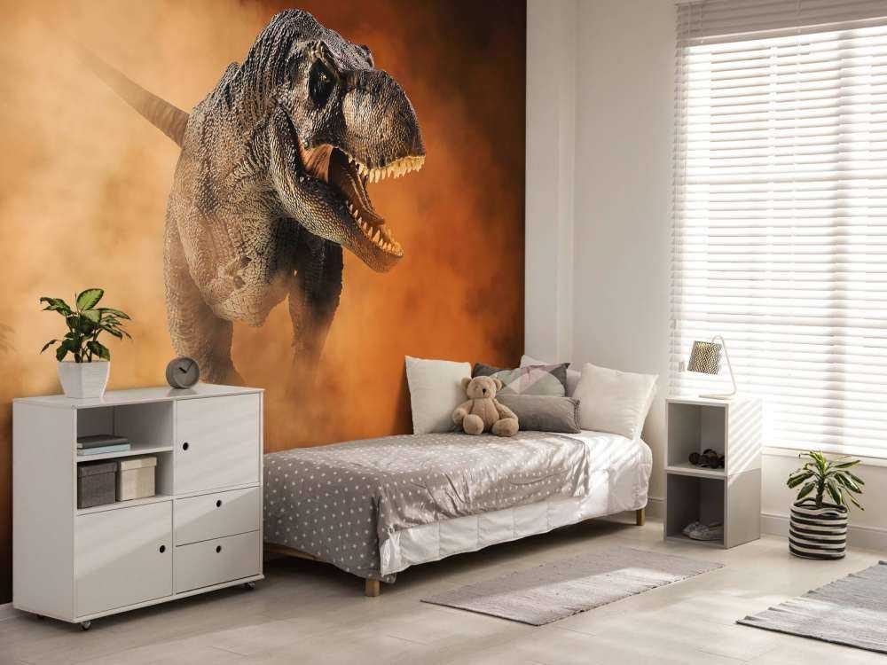 Tyrannosaure marchant dans la fumée