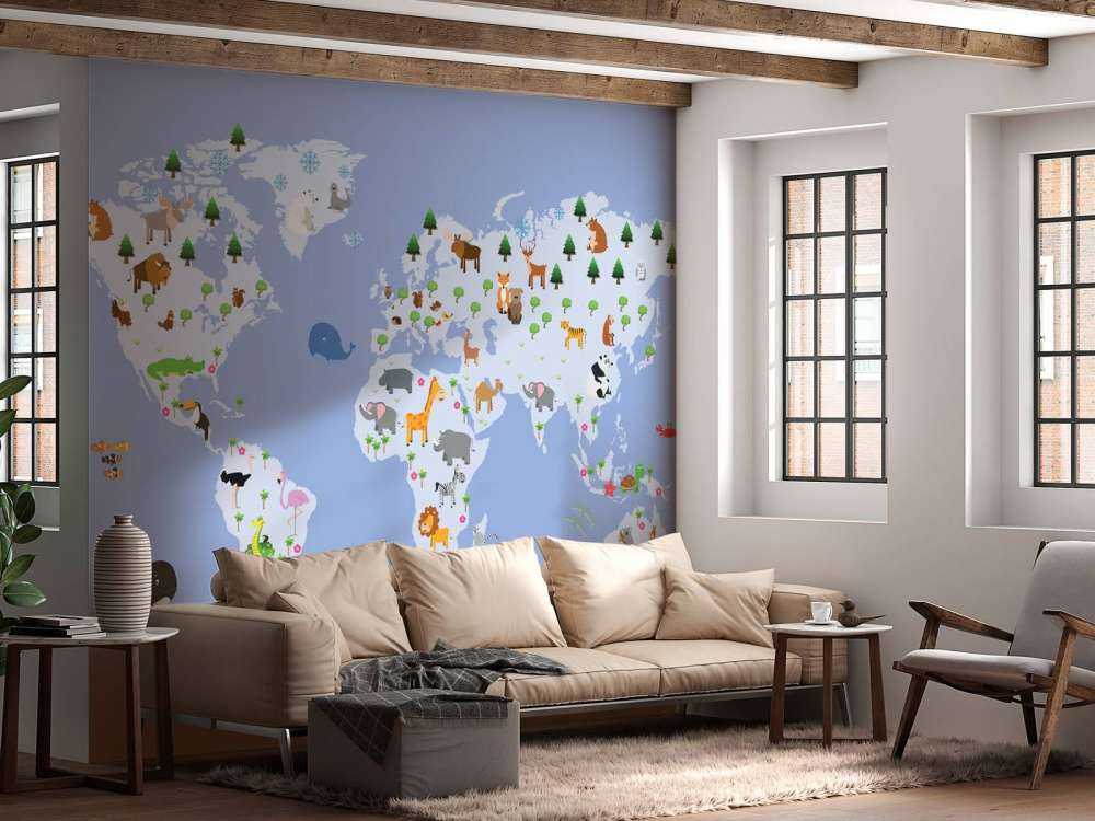 Carte du monde pour les enfants sur fond bleu