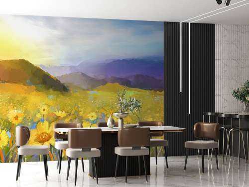 Peinture à l'huile Coucher de soleil rural