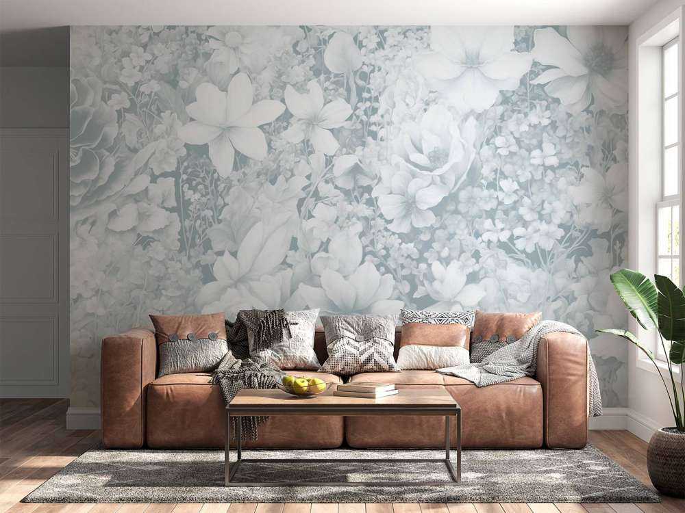 Festival de fleurs sans couture - bleu ciel