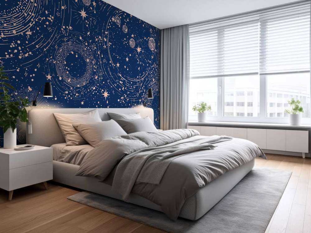 Pluie de planètes en bleu nuit