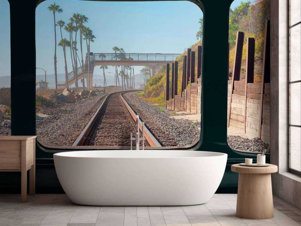 Ligne de chemin de fer le long de la côte des palmiers