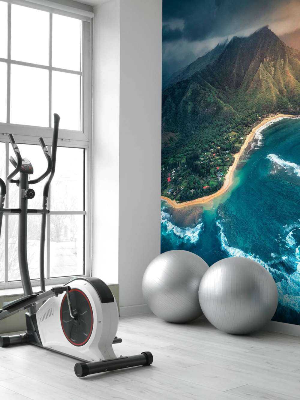 Littoral tropical sous un ciel menaçant.