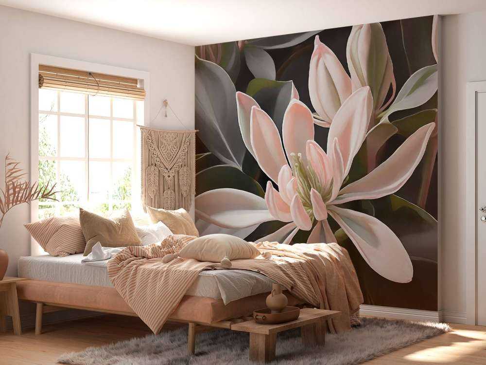 Fleurs de magnolia délicates sur fond sombre