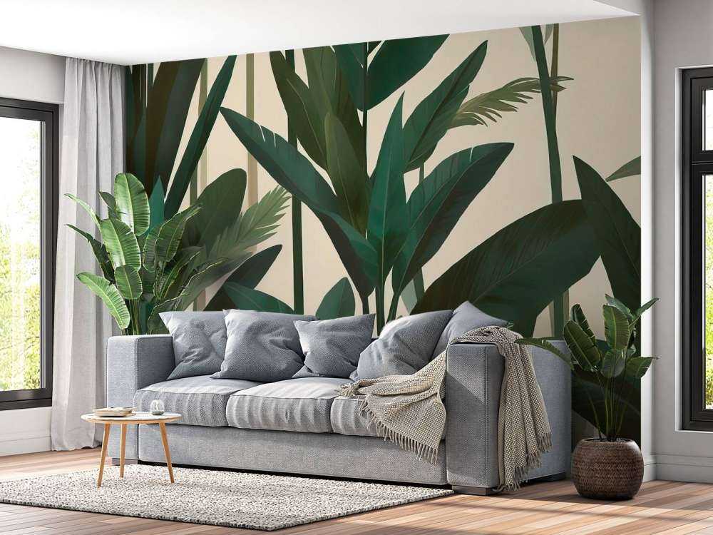 Feuilles tropicales en vert foncé
