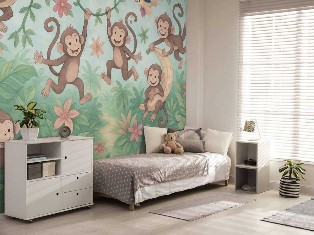 Singes joyeux dans la jungle des fleurs.