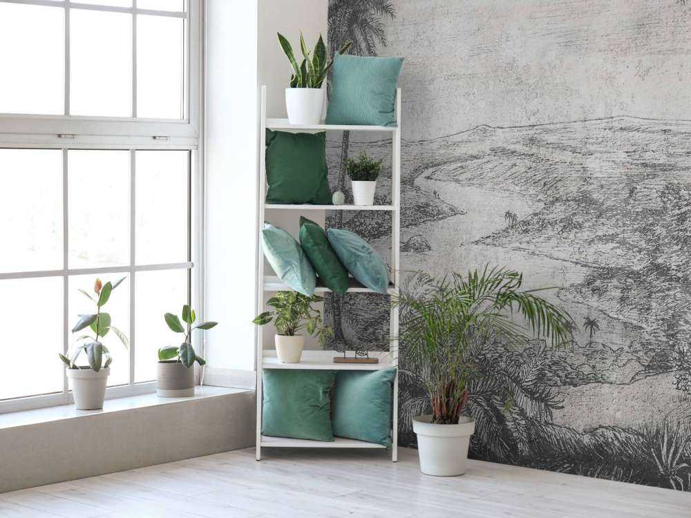 Paysage de palmiers en style gravure grise